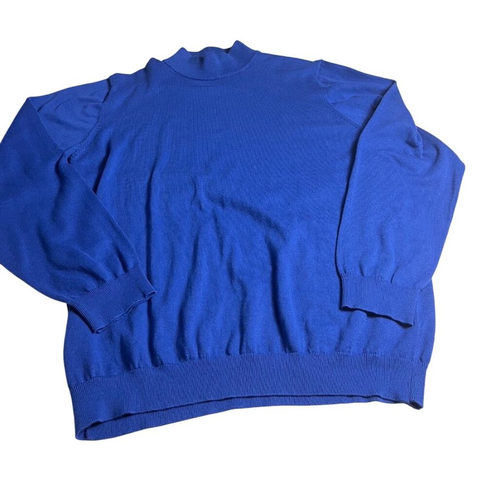 Paul Fredrick Men’s  Blue 100% Supima Cotton Mock Neck Sweater XL quiet luxury